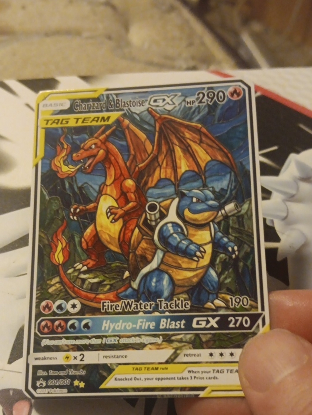 Pokemon Charizard & Blastoise GX Card - Red, Blue, Yellow